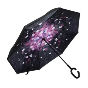 Custom Logo Printed Double Fabric Windproof C-Shape Handle Upside Down Inverted Reverse Rain Umbrella