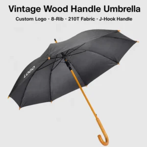 Custom Logo Printed Golf Umbrella Wooden Hook Handle Windproof Straight OEM ODM