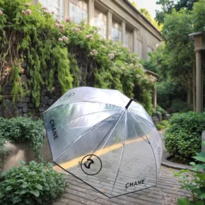 Custom Logo Printed Transparent Folding Japanese-Style Rain Umbrella Straight Frame Adult Size Metal Clear Design
