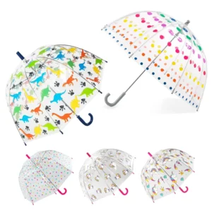 Custom Logo Printed Transparent PVC Umbrella for Kids Strong Straight Long Clear Vision Dome Design Windproof Business Gifts