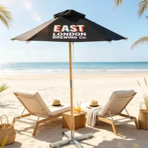 Custom Logo Printed Wood Frame 6 Ribs Lightweight Eco-Friendly Polyester Waterproof Anti-UV Foldable Outdoor Garden Sun Umbrella