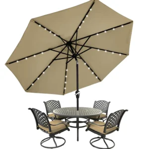 Custom Logo Printing 9 Feet Table Patio Umbrellas Outdoor Parasol LED Garden Umbrella With Solar Panel