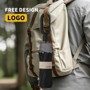 Custom Logo Printing Automatic Ring Buckle 3-Fold UV Protection Folding Portable Hands-Free Umbrella