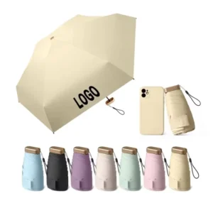 Custom Logo Printing Manual Metal Fiberglass Shaft American Style Travel Compact Sun Rain Promotional Capsule Shaped 5 Umbrella