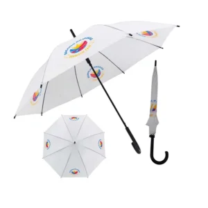 Custom Logo Printing Stick Umbrella Large Straight Rain Parasol with Curved J Handle