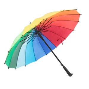 Custom Logo Rainbow Color Waterproof Windproof Straight Stick Umbrella for Outdoor Use