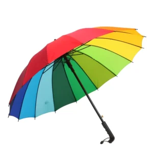 Custom Logo Rainbow Straight 16-Rib Automatic Waterproof Golf Umbrella