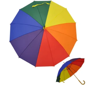 Custom Logo Rainbow Umbrella with Wooden Shaft and Straight Design