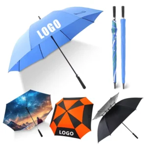 Custom Logo Royal and White Vented Automatic Golf Umbrella
