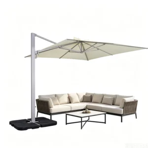Custom Logo Solar Cantilever Beach Umbrella Heavy-Duty Aluminium Garden Parasol Large Outdoor Sun Shade for Hotel Beach Club