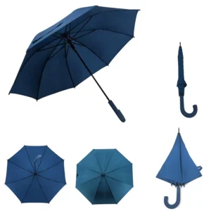 Custom Logo Solid Color Semi-Automatic Straight Umbrella 8 Rib Long Handle J Hook for Corporate Promotion Business Use