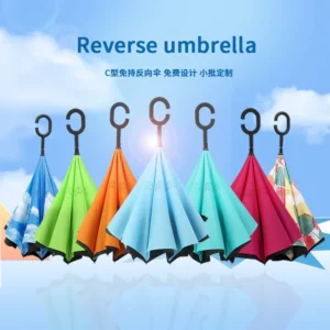 Custom Logo Source Factory C-Shaped Handle Hands-Free Reverse Umbrella for Business Gifts