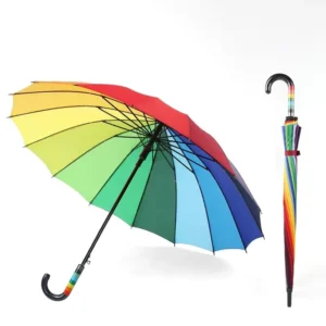 Custom Logo Straight Rod Rainbow 16-Bone Super Long-Handle Adult Umbrella for Sun and Rain