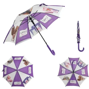 Custom Logo Straight Umbrella Heat Transfer Printing Automatic Open Purple White Long Handle Umbrella