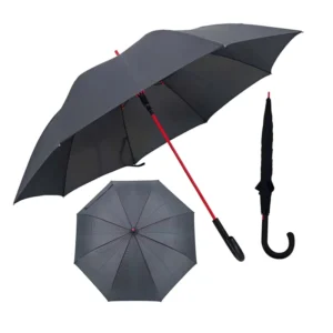 Custom Logo Straight Umbrella with Red Shaft Windproof Straight Manual Rain Parasol Black J Handle for Promotional Gift