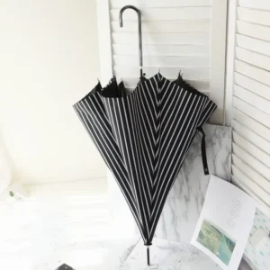 Custom Logo Stripe Printing Slender Handle Women’s Large Straight Umbrella
