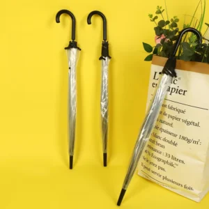 Custom Logo Student 8-Rib Curved-Handle Straight Semi-Automatic Transparent Umbrella