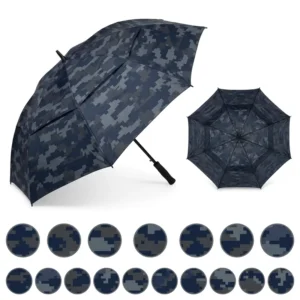 Custom Logo Tactical Straight Umbrella Fiberglass 60 Inch Double Canopy Waterproof Windproof