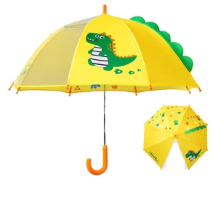 Custom Logo Three-dimensional Cartoon Dinosaur Kids Umbrella Long Handle Nylon Fiberglass Frame UV Protection Straight Children