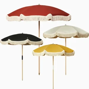 Custom Logo Vintage Boho 1.8m Beach Parasol Fringe Beach Umbrella With Cotton Tassels For Garden Pool