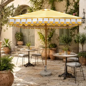 Custom Logo Waterproof Resort-Style Scalloped Outdoor Event Commercial Center-Pole Patio Umbrella