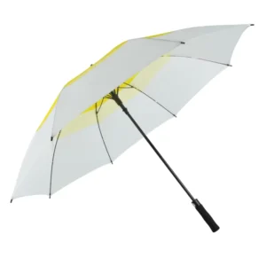 Custom Logo White Yellow Windproof Waterproof Alternate Double-Canopy Layer Semi-Automatic Golf Umbrella