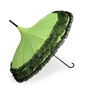 Pagoda Umbrella 16 Ribs Steel Collision Cloth Straight/Curved Handle Lace Edge Bridal Photography Princess Long Handle