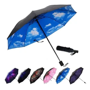 Custom Logo Windproof Waterproof Three-Fold Portable Folding Rain Umbrella