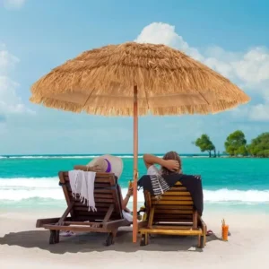 Custom Logo Wooden Pole Canvas Waterproof Pool and Garden Beach Umbrella with Tassels