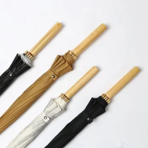 Custom Luxury Manual Open Straight Windproof 210T Pongee Retro Umbrella Wooden Shaft Fiberglass Ribs 16 Ribs