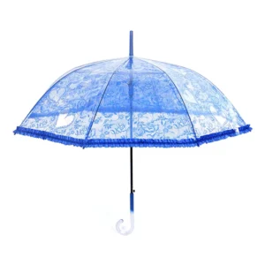 Custom Luxury Multi function 8 ribs Glass Fiber Ribs Rainy Wedding Business Gift POE Transparent Lace Trim Automatic Umbrella