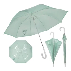 Custom Mint Celadon Green Transparent Umbrella 8 Ribs Auto Open Clear POE Parasol J-Hook Handle OEM Logo