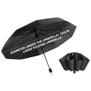 Custom Modern Pongee Large 3 Fold Travel Umbrella Logo Printing UV Protection 10 Ribs Manual Folding 120cm Open Diameter