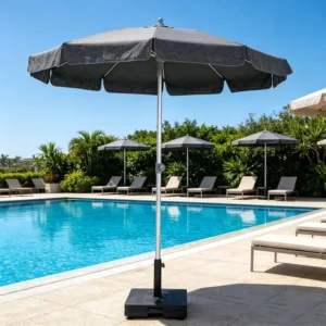 Custom Modern Sun Beach Umbrella with 2.4m Base for Hotel Pool and Courtyard