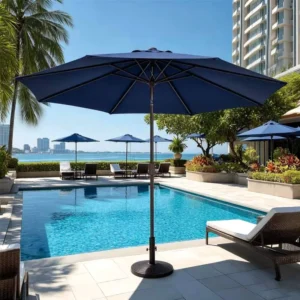 Custom Modern Sun Beach Umbrella with 2.4m Base for Outdoor Furniture Hotel Pool & Courtyard