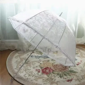 Custom OEM Advertising Gift Photo Shoot Wedding Modern Lace Print Transparent Dome Arch Elegant 8K Ribs Straight Long Umbrella