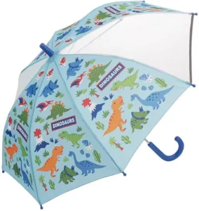 Custom OEM Cartoon Dinosaur Children POE Plastic Transparent 8K Ribs Straight Long Handle Manual Umbrella