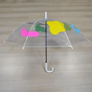 Custom OEM Children’s INS Style POE Plastic Transparent Cartoon Design Lightweight 8-Rib Straight Long-Handle Business Gifts