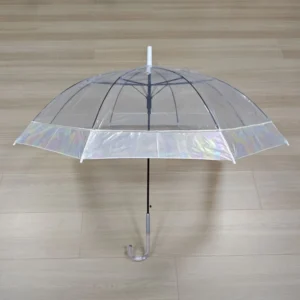 Custom OEM Classic Photo Prop Holographic Iridescent Edge Binding Transparent POE Plastic 8K Straight Handle Business Gift