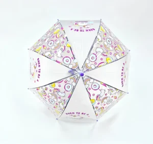 Custom OEM Cute Cartoon Transparent POE 8 Ribs Straight Long Handle Automatic Opening All-in-1 Back to School Kids Umbrella