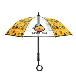 Custom OEM G. Duck Cartoon Beach Summer Outdoor Children’s Multifunction Transparent POE Manual Straight Umbrella for Water