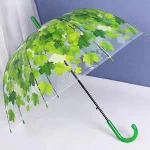 Custom OEM Japanese Stylish Maple Leaf Design Classic Transparent POE 8K Ribs Straight Long handled Waterproof Semi Automatic