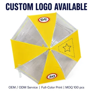 Custom OEM Korean Children’s Transparent Patchwork Safety Umbrella, 8-Rib Straight Semi-Automatic