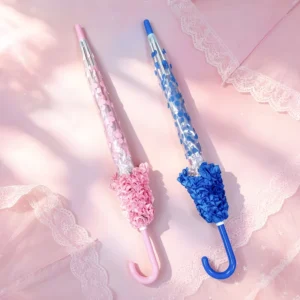 Custom OEM Modern Cute Girly Rainy Day Transparent Polka Dot Binding Straight Long Handle All-in-One Wedding Decoration Umbrella