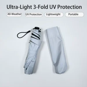 Custom OEM Modern Semi-Automatic 3-Fold Mini Sun Rain UV Protection Black Coating 5 Ribs Straight Long-handled Umbrella