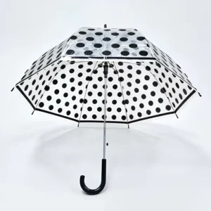Custom OEM ODM Classic Arch Polka Dot Photography Bubble Transparent POE 8K 8-Rib Straight Long-Handle Travel Umbrella