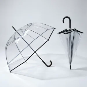 Custom OEM ODM Manual Travel Arch Fully Transparent Dome TPU Straight Long Handle 8-Rib Umbrella