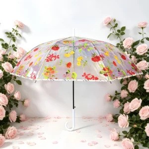 Custom OEM Photography Wedding Straight Umbrella, Holographic Iridescent Tartan Trim, Semi-Transparent, 8K Automatic