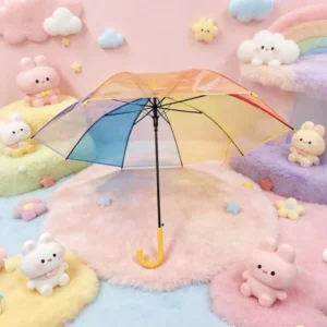 Custom OEM Rainbow Transparent 8-Rib Automatic-Open Straight Long-Handle Umbrella