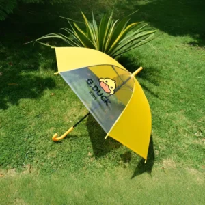 Custom OEM School Rain Umbrella, Semi-Automatic Straight Transparent POE Kids Umbrella with Long Handle